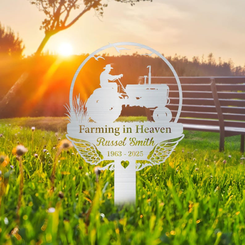 Custom Farming Memorial Metal Stake, Farmer Grave Marker, Sympathy Gift