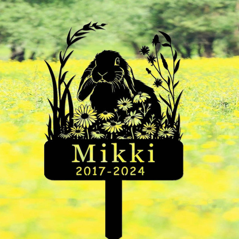 Custom Rabbit Memorial Garden Stake, Personalized Lop Rabbit Grave Marker, Bunny Memorial Metal Sign, Yard Stake