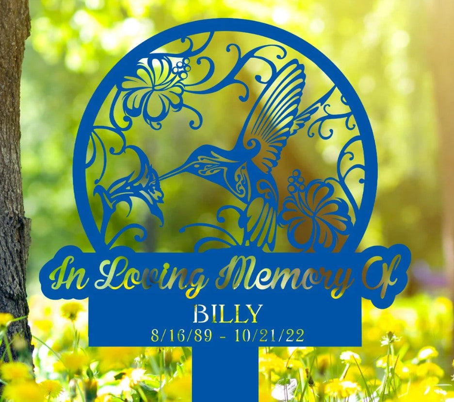 Hummingbird Memorial Stake Personalized, Hummingbird and Flower, Garden Decor, In Loving Memory