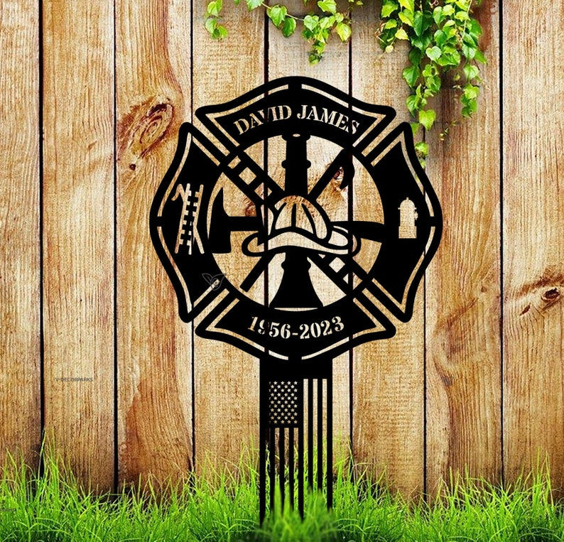 Personalized Firefighter Name Sign,Fireman Memorial Stake,Fireman Name Sign,Sympathy Sign,Grave Marker