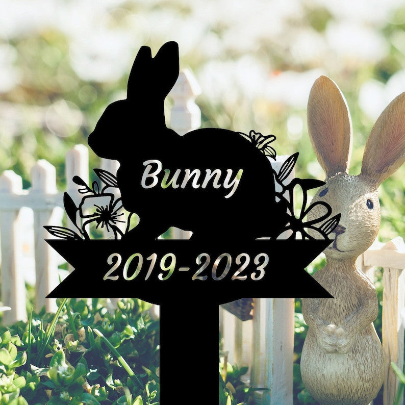 Rabbit Bunny Memorial Stake Personalized, Rabbit Grave Markers Stake, Bunny Metal Garden Stake