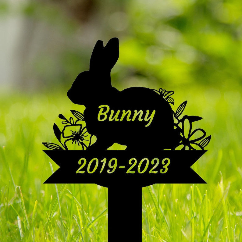 Rabbit Bunny Memorial Stake Personalized, Rabbit Grave Markers Stake, Bunny Metal Garden Stake