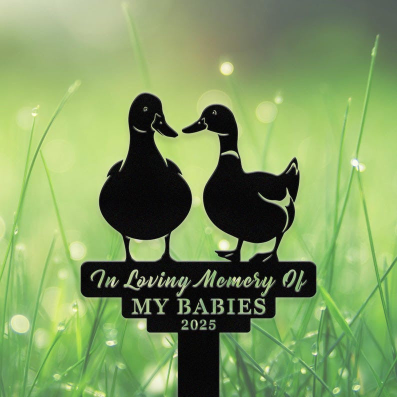 Personalized Duck Memorial Stake, Custom Duck Metal Sign with Stake, Duck Garden Grave Marker, Outdoor Duck Garden Decor