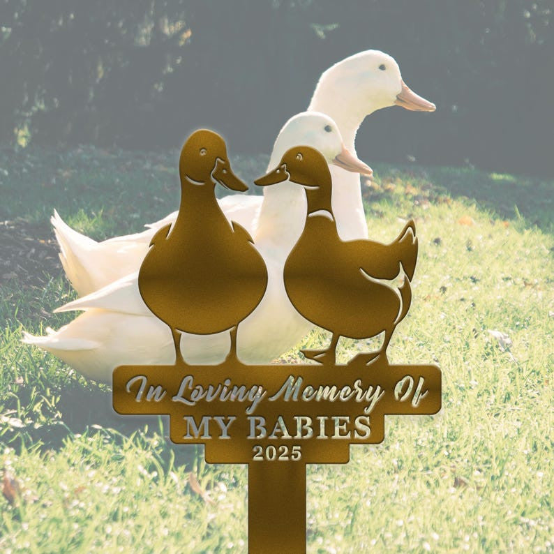 Personalized Duck Memorial Stake, Custom Duck Metal Sign with Stake, Duck Garden Grave Marker, Outdoor Duck Garden Decor