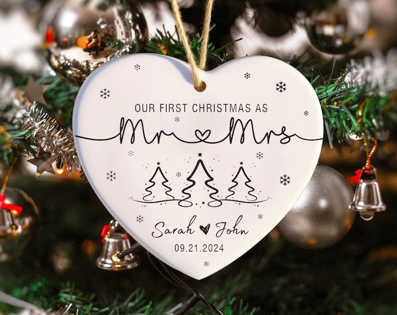 Personalized First Christmas Mr & Mrs Ornament, 2025 Wedding Keepsake, Christmas Tree Decoration 2025
