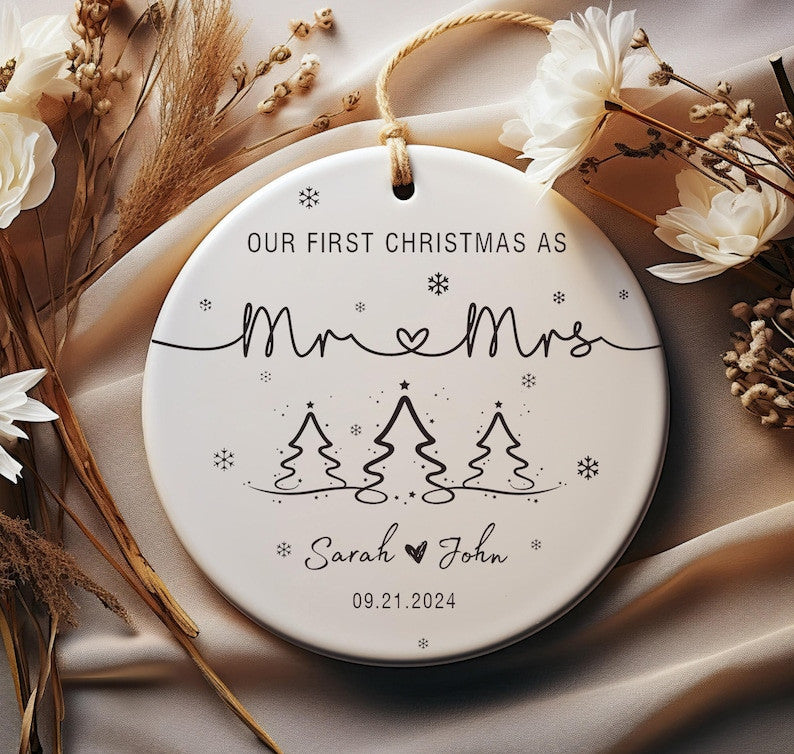 Personalized First Christmas Mr & Mrs Ornament, 2025 Wedding Keepsake, Christmas Tree Decoration 2025