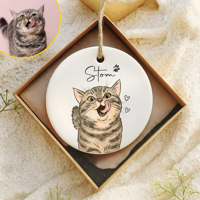 Personalized Watercolor Pet Photo Ornament, Custom Memorial Keepsake, Chritmas Orrnament, Gift For Pet Lover