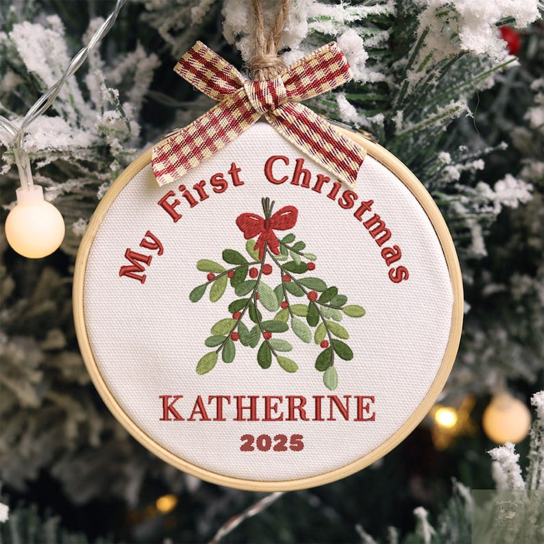Personalized Baby’s First Christmas Ornament, Custom Embroidered Keepsake, Newborn Holiday Gift, Baby Girl Christmas Decoration Ornament