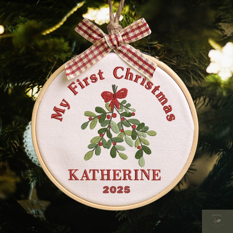 Personalized Baby’s First Christmas Ornament, Custom Embroidered Keepsake, Newborn Holiday Gift, Baby Girl Christmas Decoration Ornament