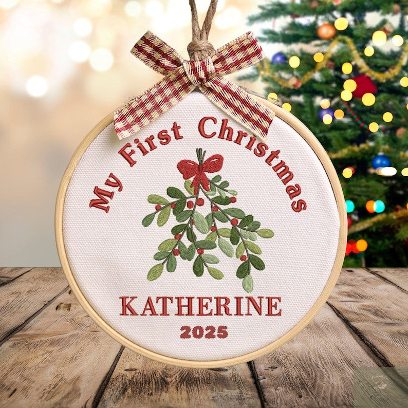 Personalized Baby’s First Christmas Ornament, Custom Embroidered Keepsake, Newborn Holiday Gift, Baby Girl Christmas Decoration Ornament