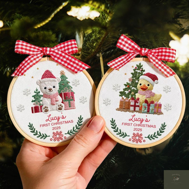 Personalized Baby’s First Christmas Ornament 2025, Personalized Hand Embroidered Hoop Art, Custom New Baby Gift, Keepsake Ornament