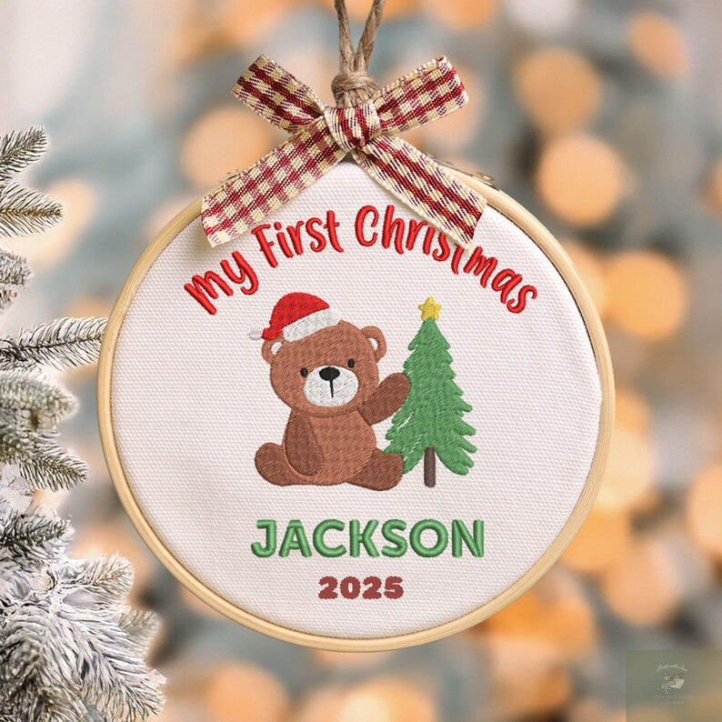 Baby’s First Christmas Embroidery Hoop Ornament, Baby’s First Christmas Ornament 2025, Custom New Baby Gift, Keepsake Ornament