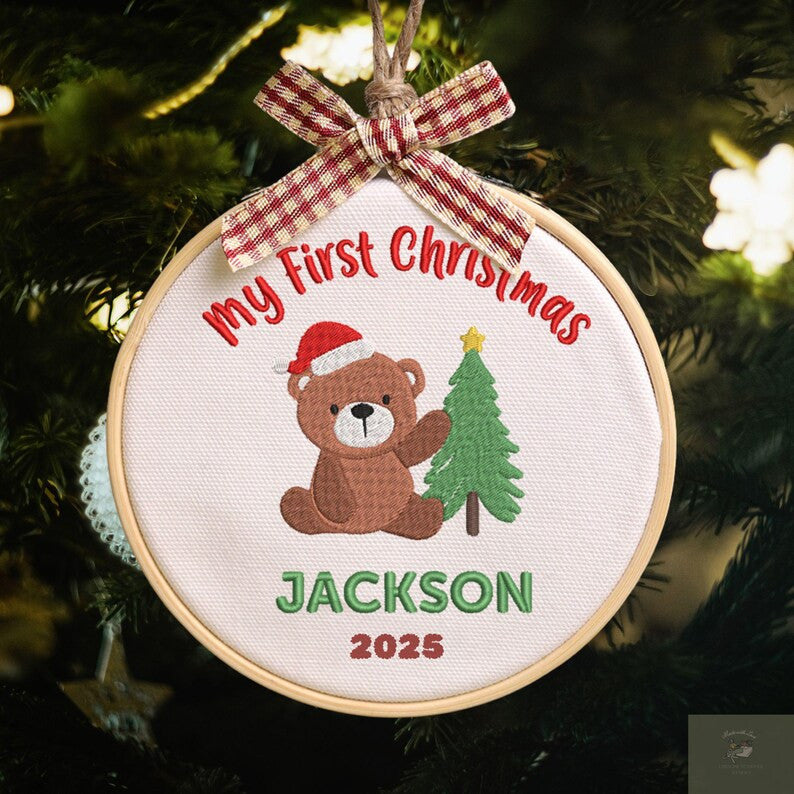 Baby’s First Christmas Embroidery Hoop Ornament, Baby’s First Christmas Ornament 2025, Custom New Baby Gift, Keepsake Ornament
