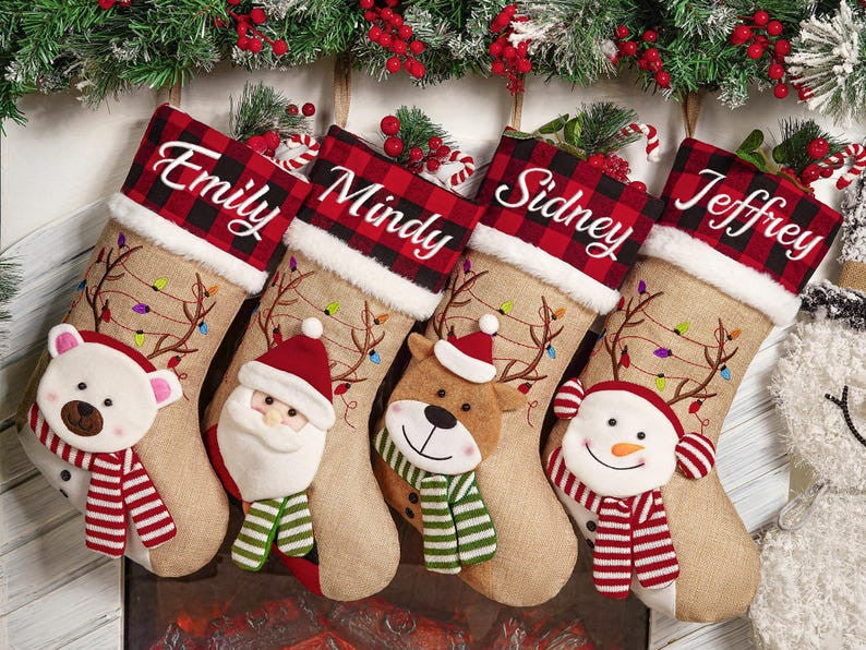 2025 Personalized Christmas Stockings, Custom Family Christmas Stockings Home Decor Embroidered Stockings With Name, Monogram Stocking