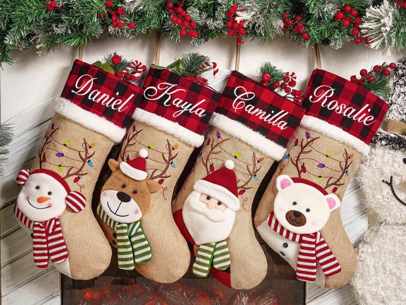 2025 Personalized Christmas Stockings, Custom Family Christmas Stockings Home Decor Embroidered Stockings With Name, Monogram Stocking