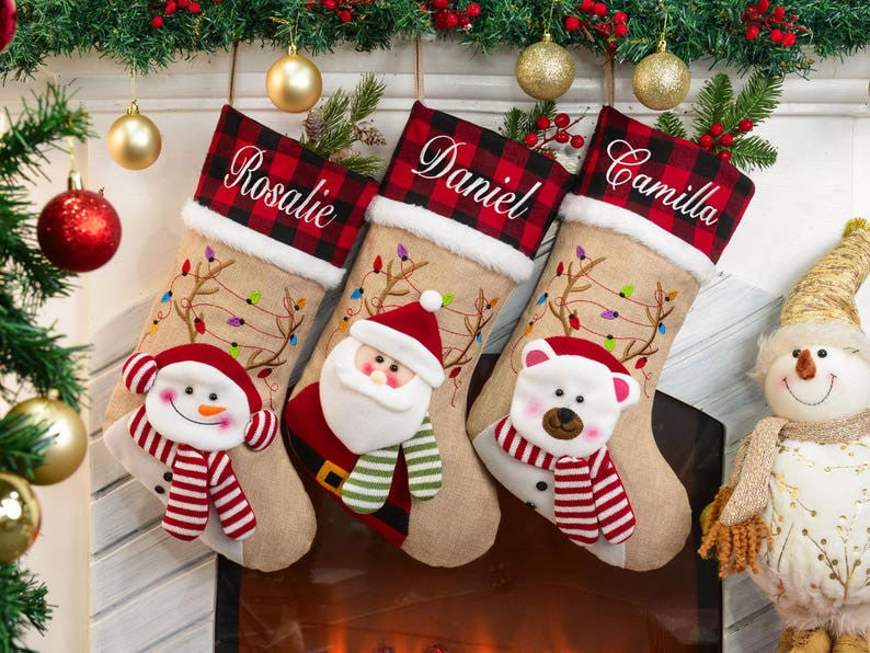 2025 Personalized Christmas Stockings, Custom Family Christmas Stockings Home Decor Embroidered Stockings With Name, Monogram Stocking