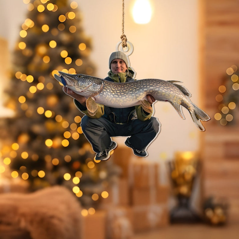 Custom Photo Ornament Gift For Fishing Lover Gift For Fisherman, Custom Photo Christmas Ornament, Custom Upload Photo Fisherman