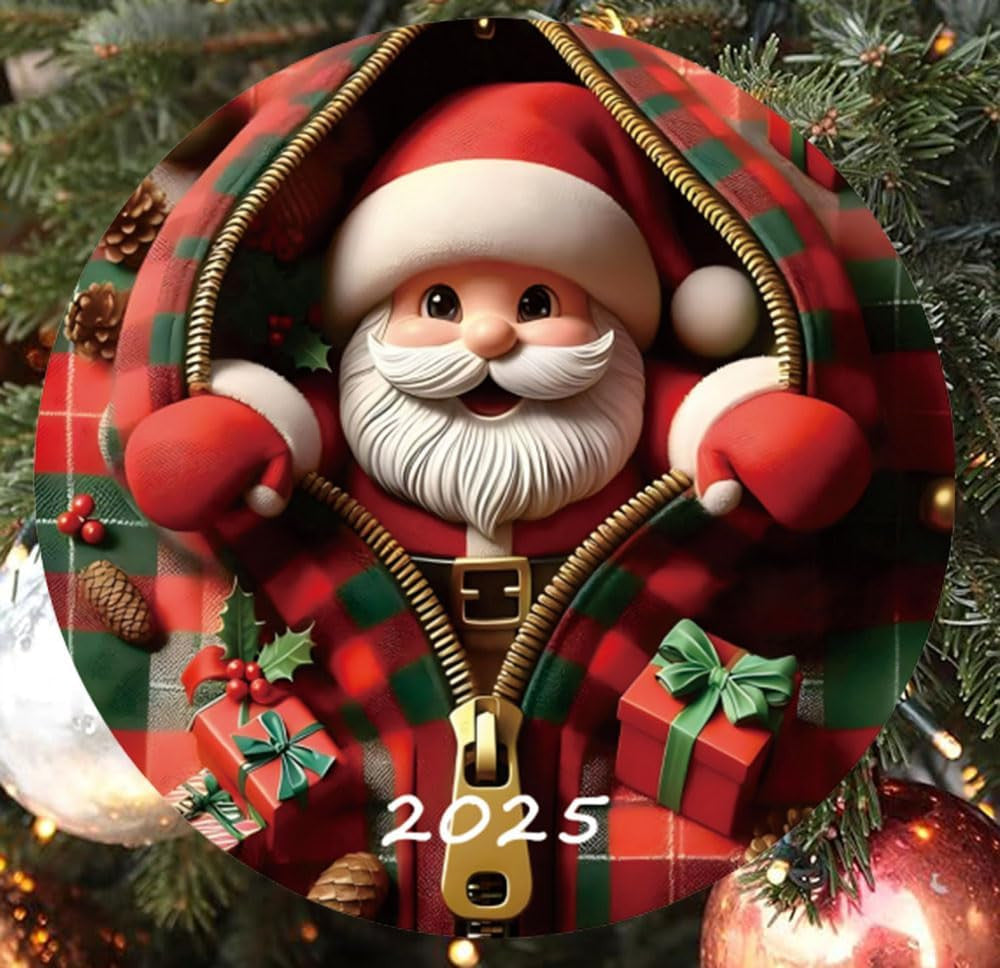 2025 Christmas Tree Fun Santa Claus Acrylic Ornament Decorations, Christmas Ornaments 2025,Painted Glass Style, Unique for Adults
