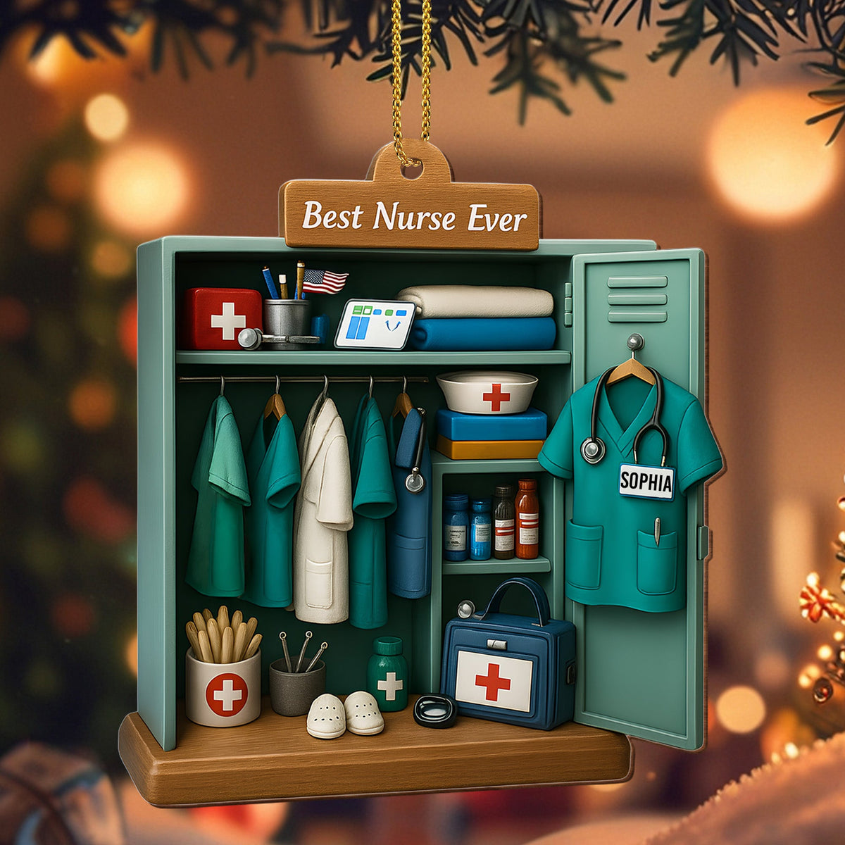 2D Custom Best Nurse Ever With Nurse Uniform And Medical Equipment, Personalized Custom Wood Ornament, Gift For Nurses And Healthcare Workers