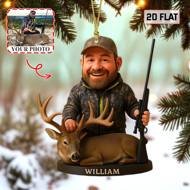 Personalized Hunting Christmas Ornament, Custom Hobby Photo Ornament, Hunting Christmas Gift, Hunter Gift, Gift For Grandpa, Dad, Husband