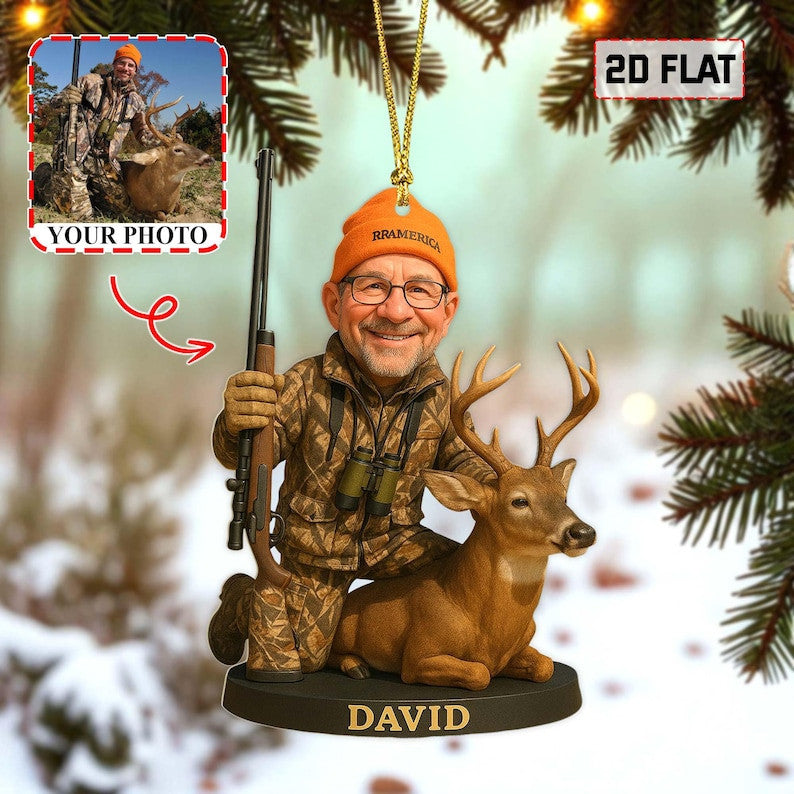 Personalized Hunting Christmas Ornament, Custom Hobby Photo Ornament, Hunting Christmas Gift, Hunter Gift, Gift For Grandpa, Dad, Husband