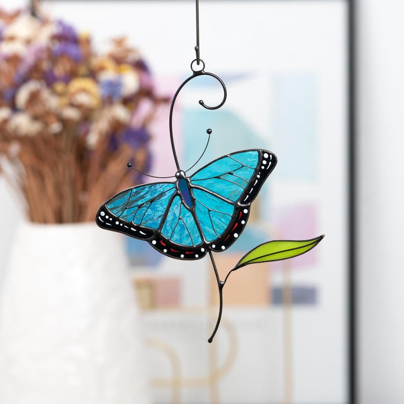 Butterfly Suncatcher Gift for Mom Stained Glass Window Hanging Garden Decor