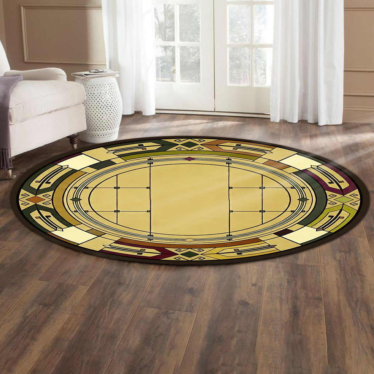 Mid Century Modern Art Deco Round Rug, Geometric Circle Area Rug, Decor for Living Room, Home Decor Gift