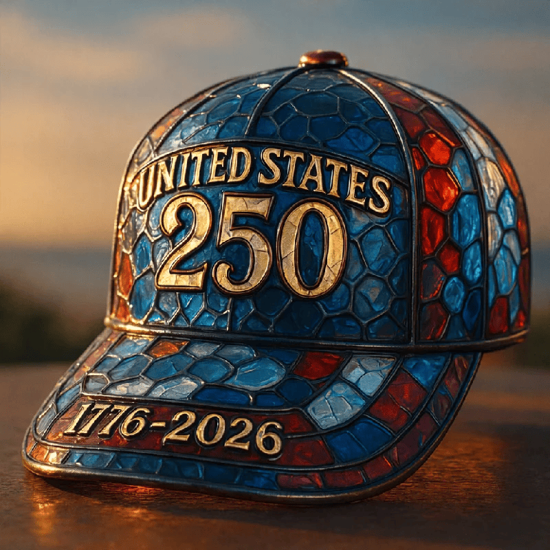 United States 250 Hat, 1776–2026 Anniversary Cap, Patriotic USA Stained Glass Style Gift