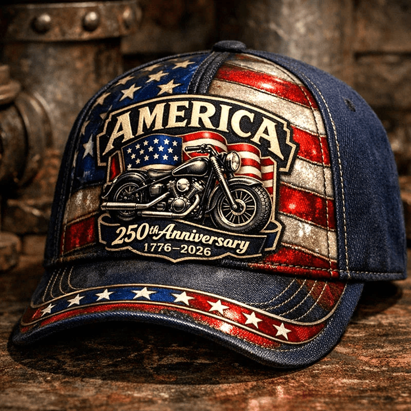 America 250th Anniversary Hat 1776–2026, Patriotic USA Biker Baseball Cap, Motorcycle Gift for Men