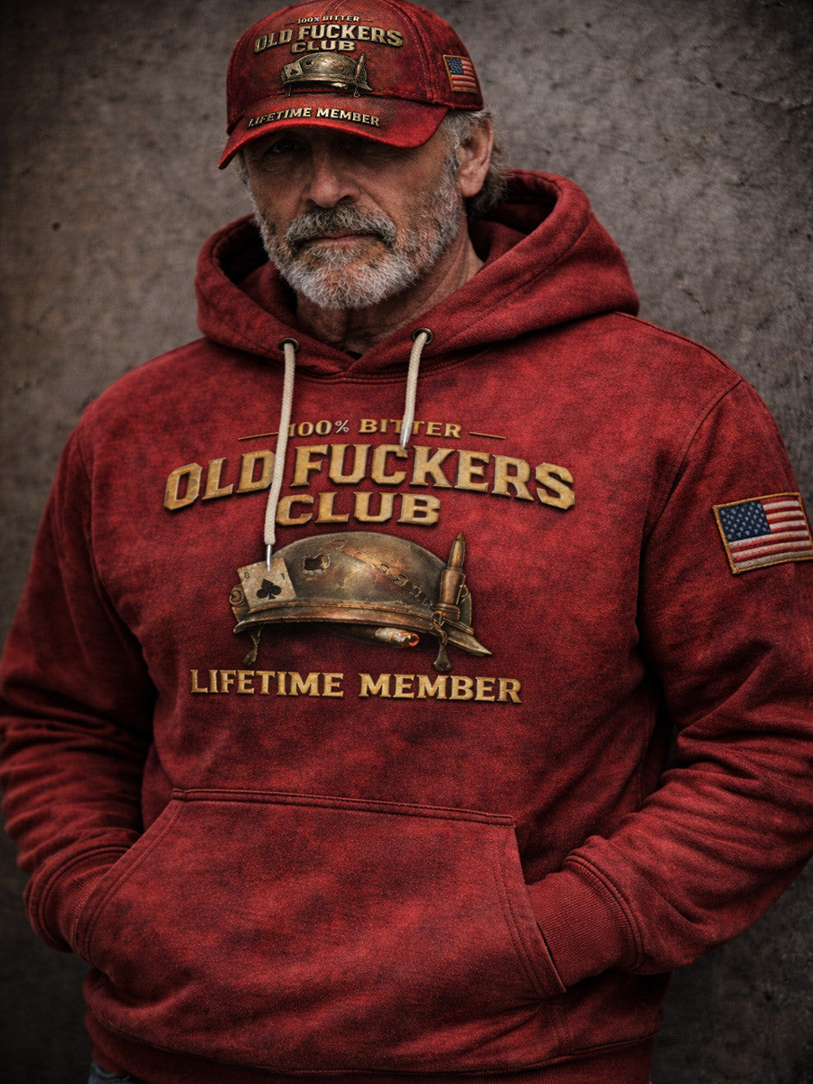 Old Fuckers Club Lifetime Member Hoodie Vintage Biker Military Style Funny Hoodie Gift For Dad Grandpa Men
