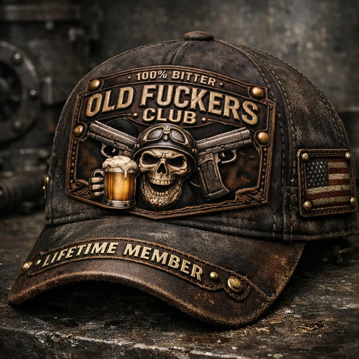 Old Fuckers Club Lifetime Member Vintage Biker Cap Skull Beer Graphic Gift For Dad Older Men, Printed Cap