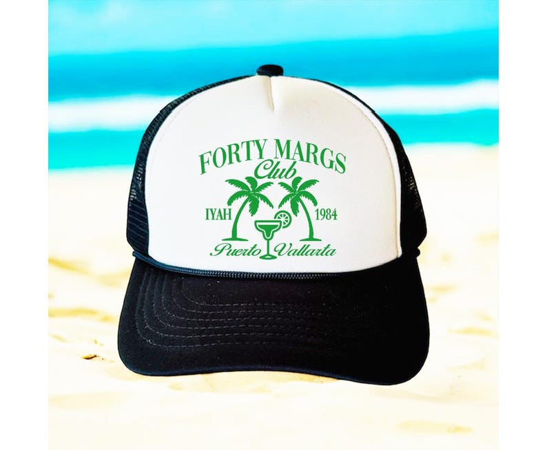 Forty Margs Club Personalized Trucker Hat, Custom 40th Birthday Beach Hat, Puerto Vallarta Vacation Cap, Margarita Party Gift for Women Men