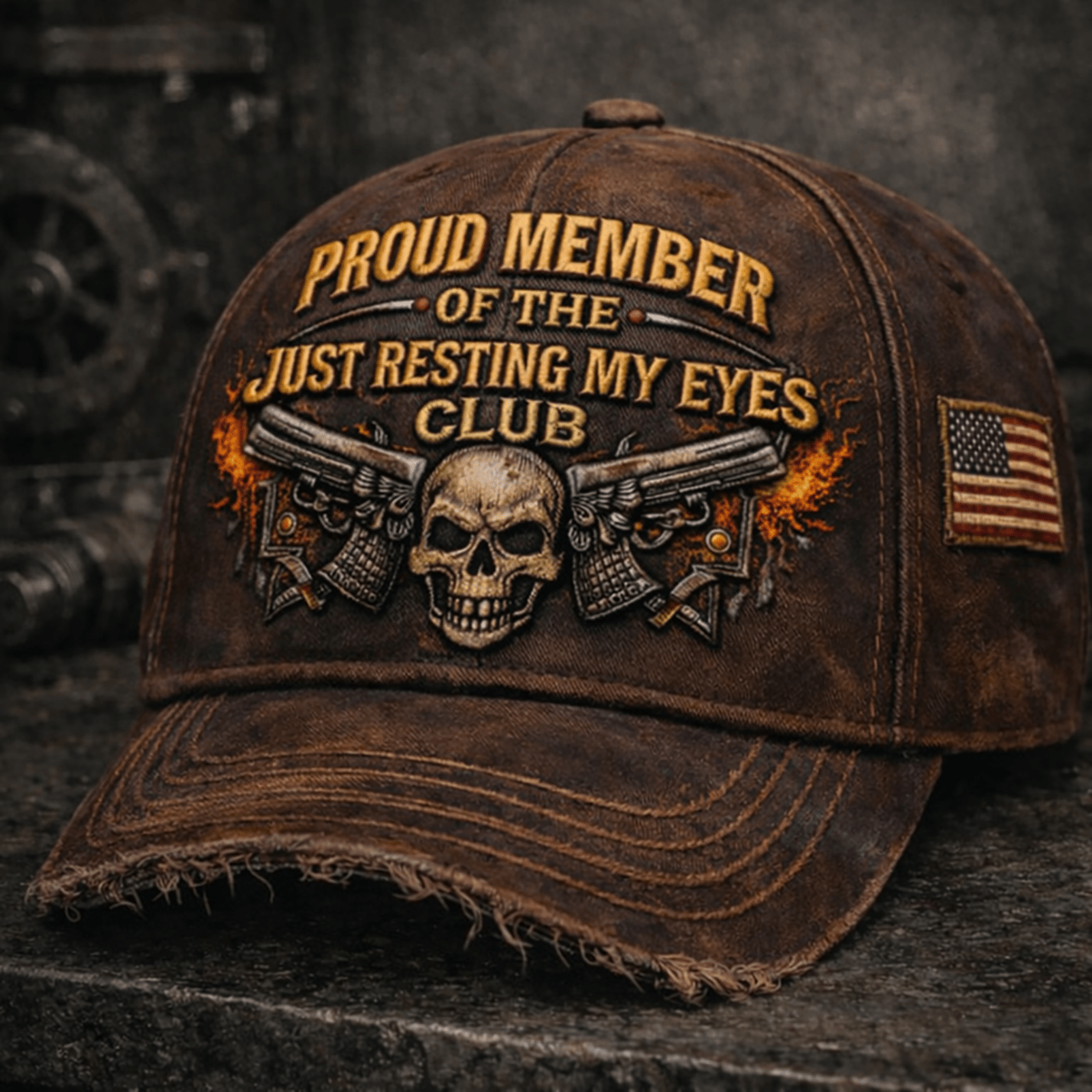 Proud Member Just Resting My Eyes Club Hat, Funny Old Man Gift, Retired Dad Grandpa Cap, Skull Graphic Vintage Style, Print Only