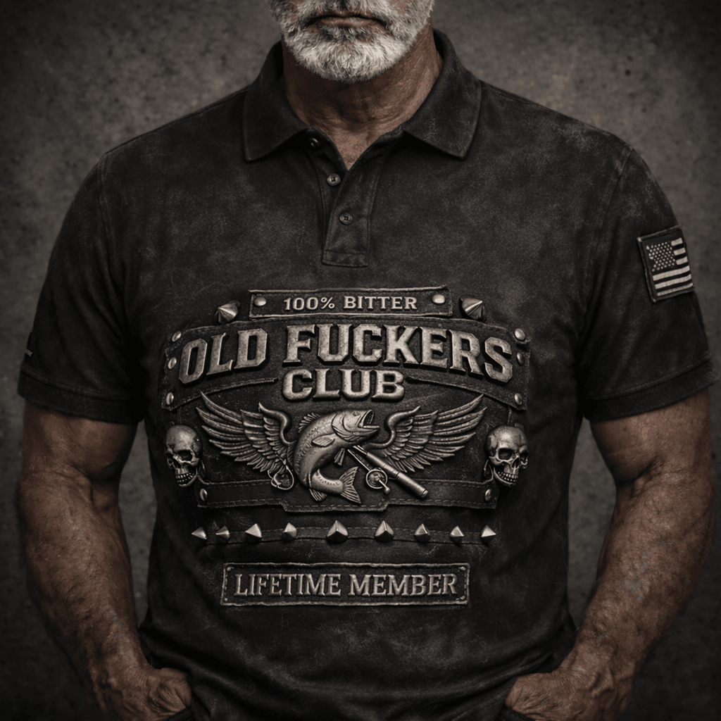 Old Fckers Club Fishing Polo Shirt, 100% Bitter Lifetime Member Golf Style Shirt, Skull Fisherman Gift for Men, Printed Design