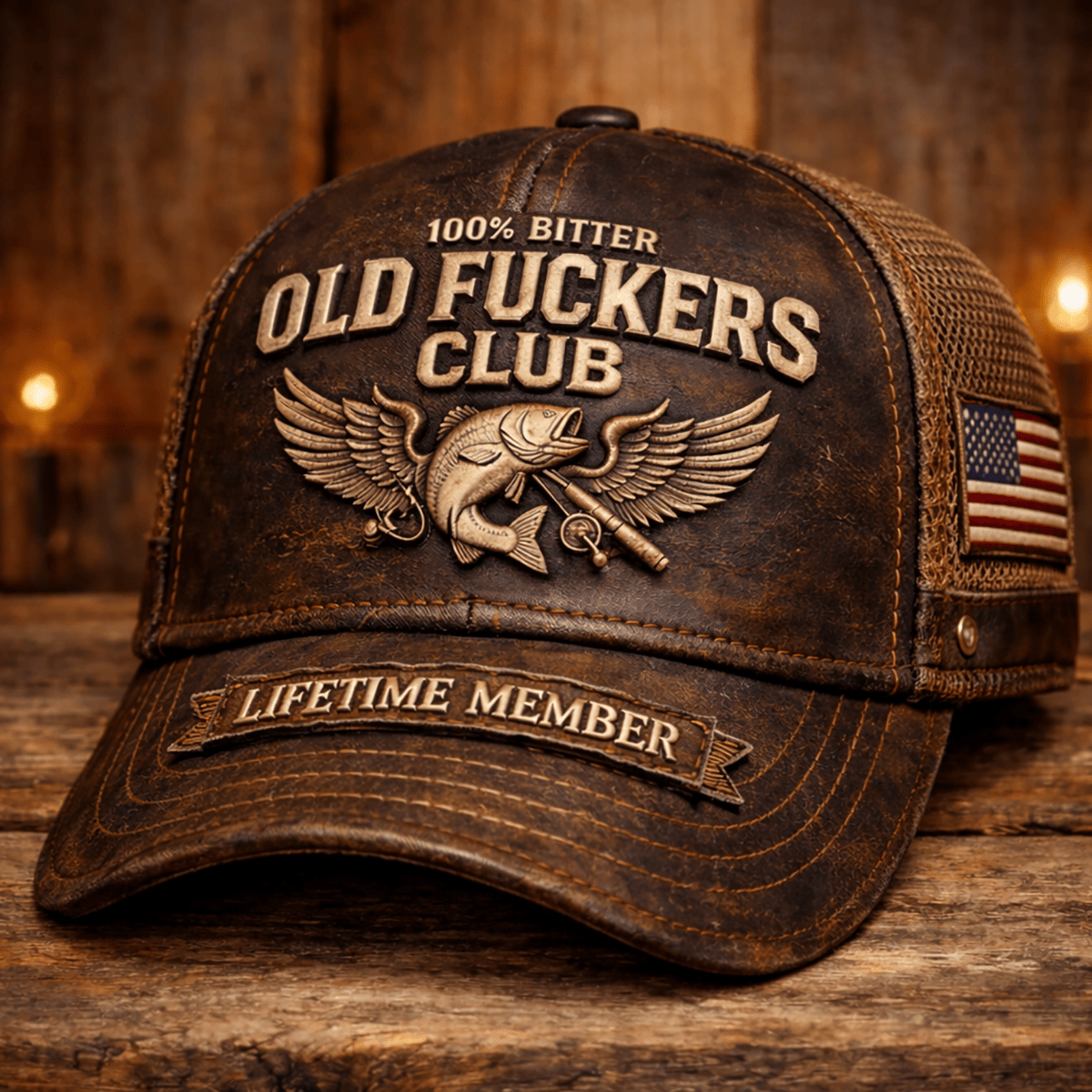 Old Fuckers Club Fishing Printed Hat, 100% Bitter Lifetime Member Cap, Funny Fisherman Gift For Husband