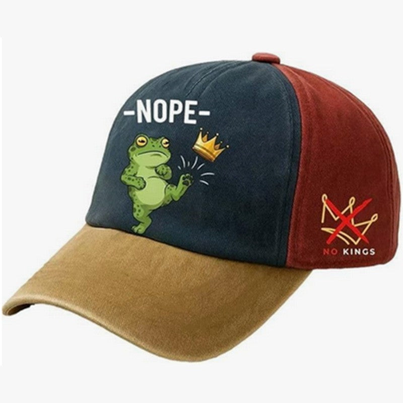 Nope No Kings Frog Hat, Anti King Protest Cap, Funny Cartoon Frog Baseball Hat, Unisex Vintage Dad Hat