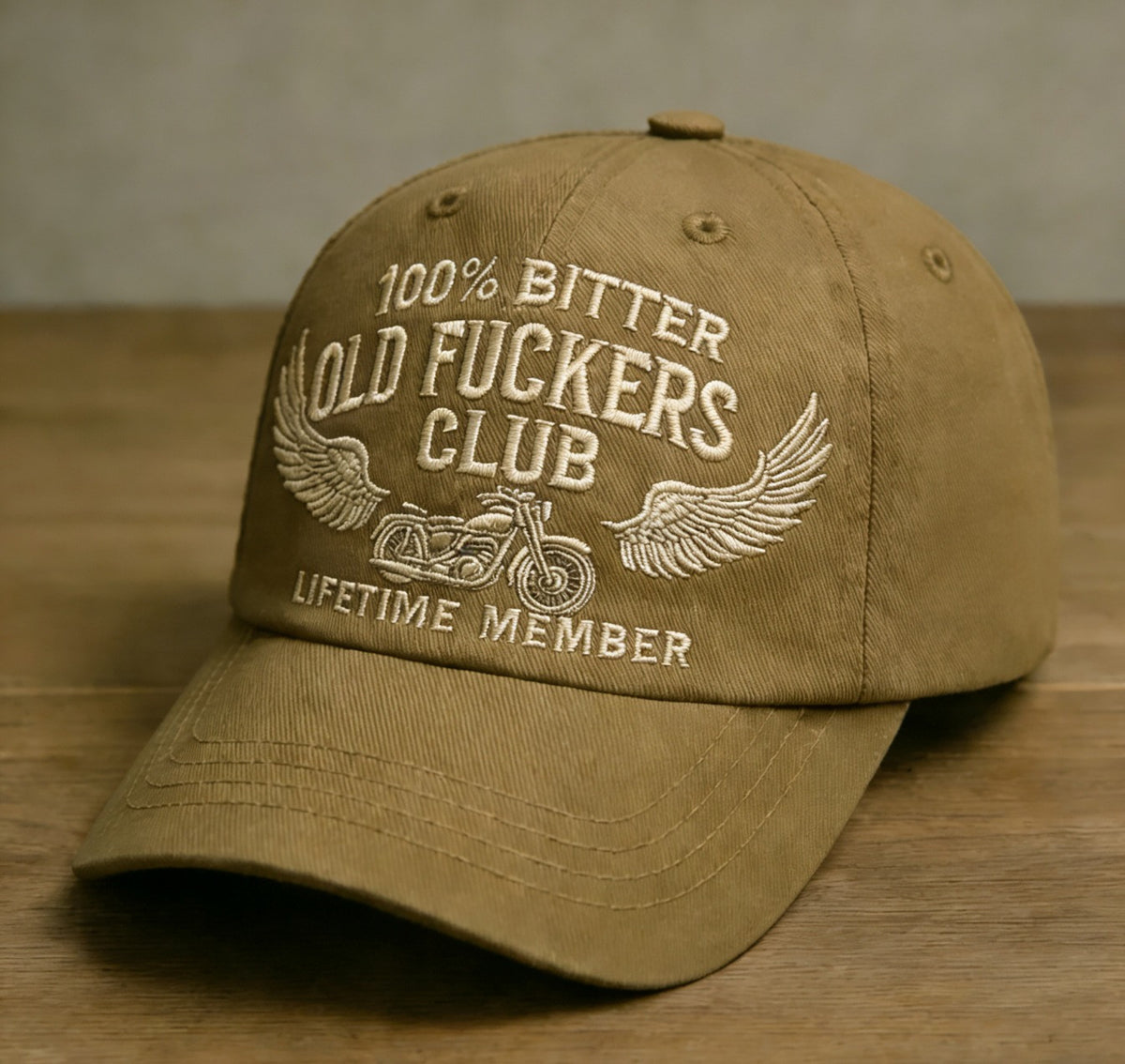 100% Bitter Old Bikers Club Hat, Funny Motorcycle Dad Cap, Lifetime Member Embroidered Biker Gift Hat