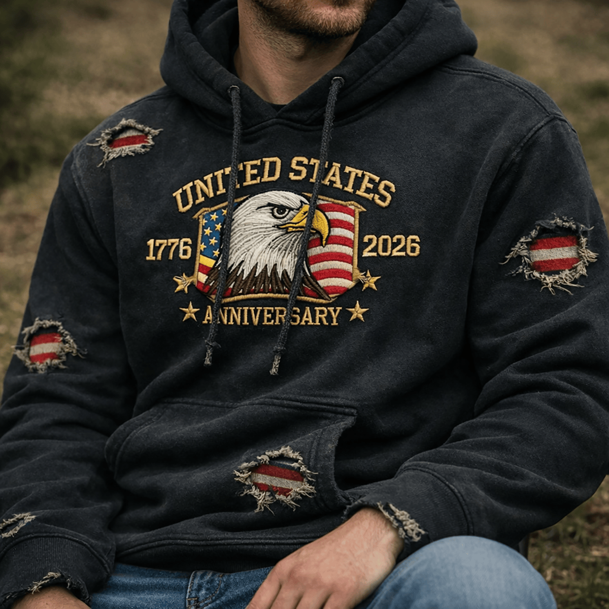United States 1776–2026 Anniversary Eagle Printed Hoodie, Patriotic American Flag Design, 250th Anniversary Printed Hoodie, Patriotic Fathers Day Gift