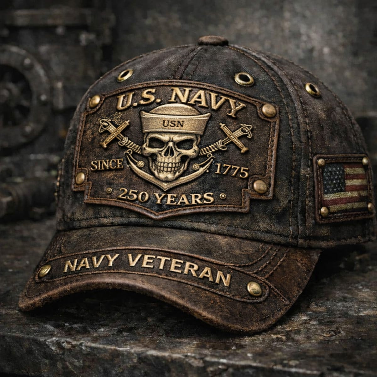 U.S. Navy Veteran Since 1775 Printed Skull Navy Veteran Cap Patriotic Military Hat Gift for Dad Father’s Day Navy Veteran Appreciation Cap
