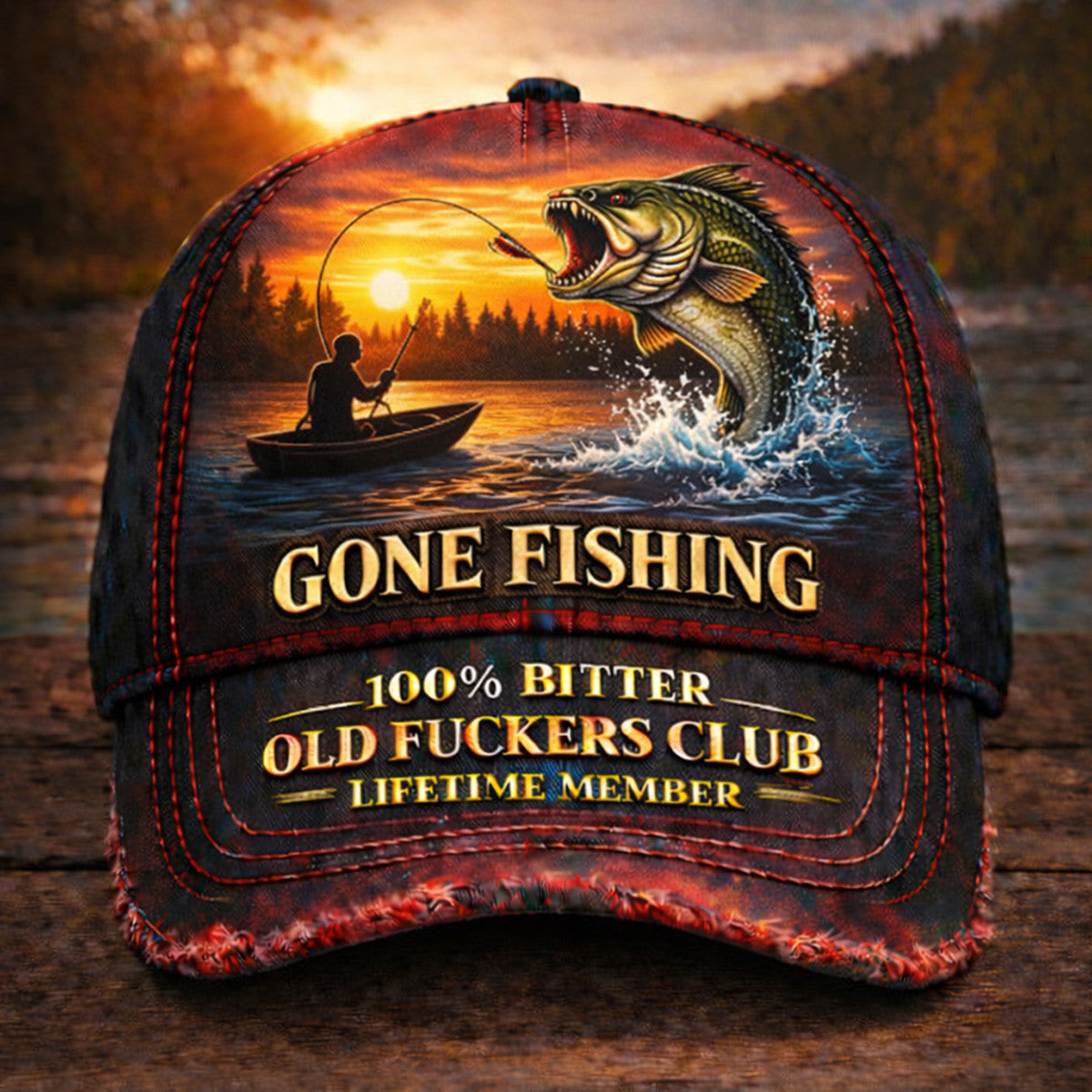 Gone Fishing Bitter Old Fckers Club Lifetime Member Printed Fishing Cap Bass Fish Angler Hat Funny Fisherman Gift for Dad