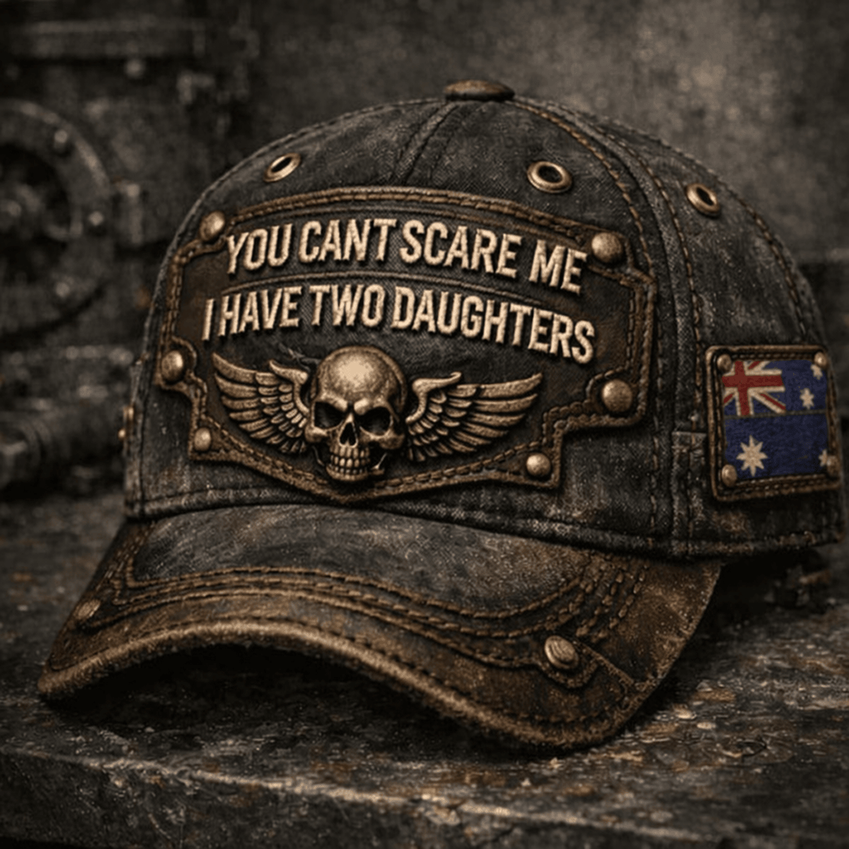 You Can’t Scare Me I Have Two Daughters Printed Hat, Funny Dad Cap Australia Flag, Gift for Father of Girls, Father’s Day Vintage Hat