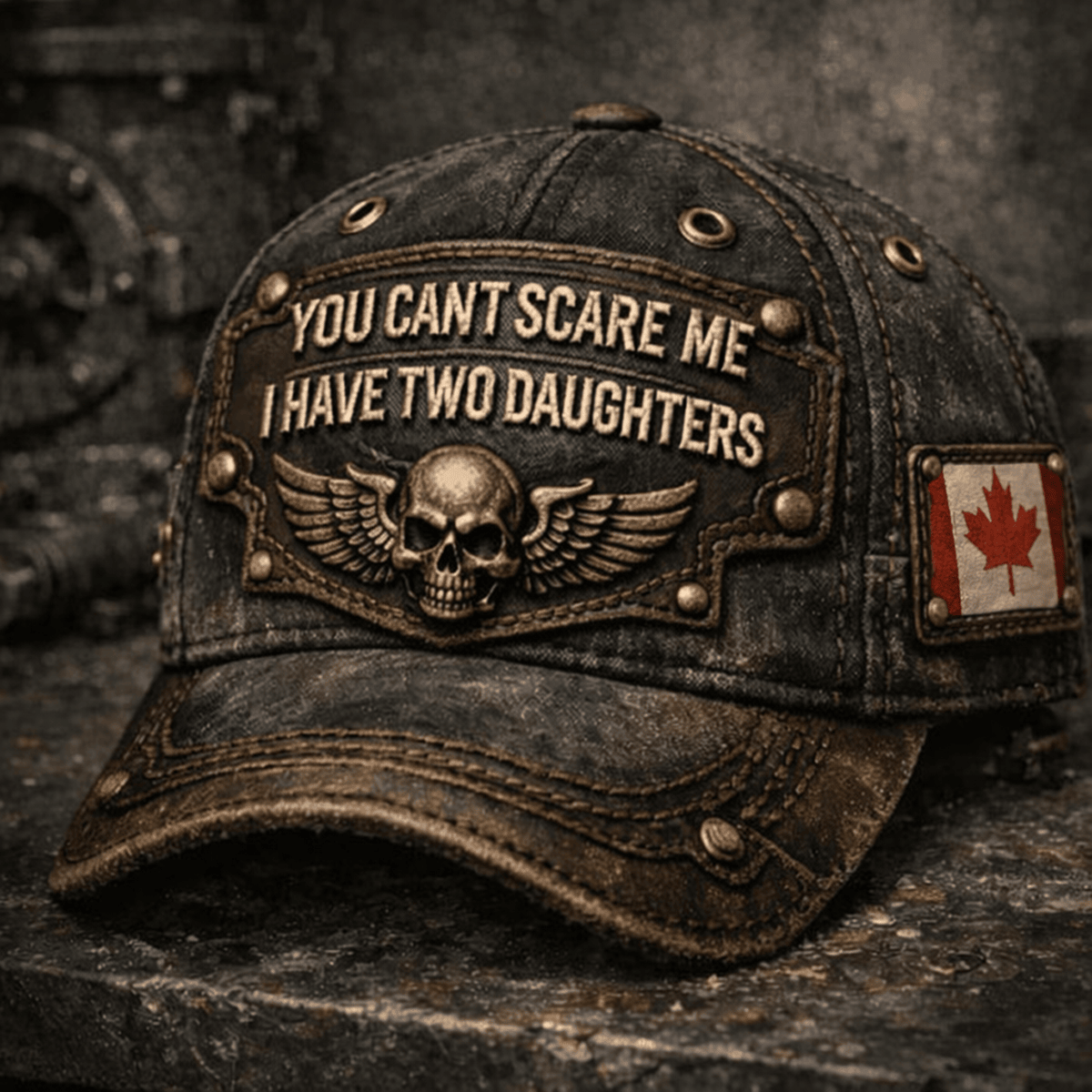 You Can’t Scare Me I Have Two Daughters Printed Hat, Funny Dad Cap Canada Flag, Gift for Father of Girls, Father’s Day Vintage Hat