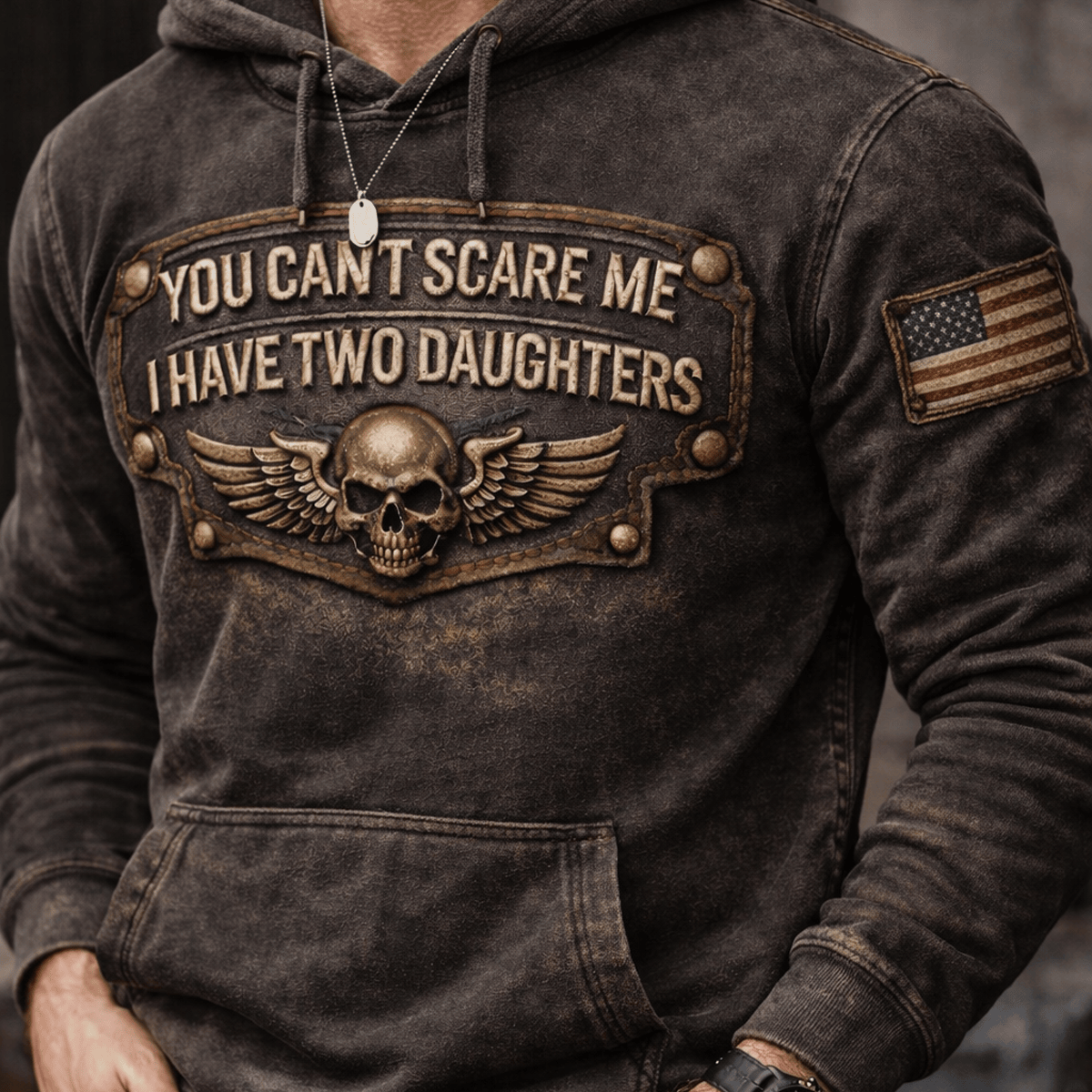 You Can’t Scare Me I Have Two Daughters Printed Hoodie, Funny Dad Gift, Father of Girls, Father’s Day Vintage Style Hoodie