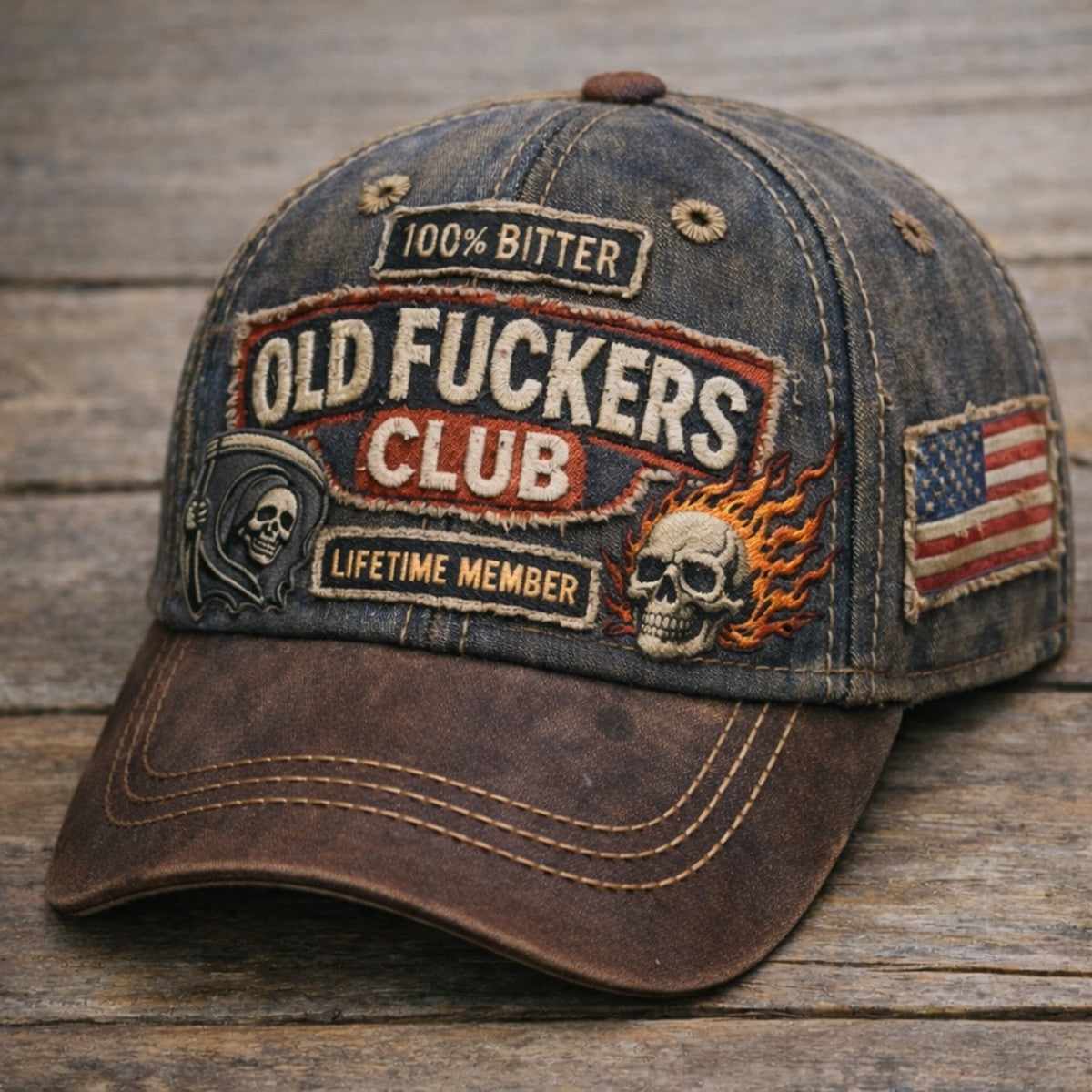 Old Fuckers Club Print Hat Lifetime Member Vintage Trucker Cap Funny Biker Dad Gift For Men Father Day Humor Skull Flame Cap