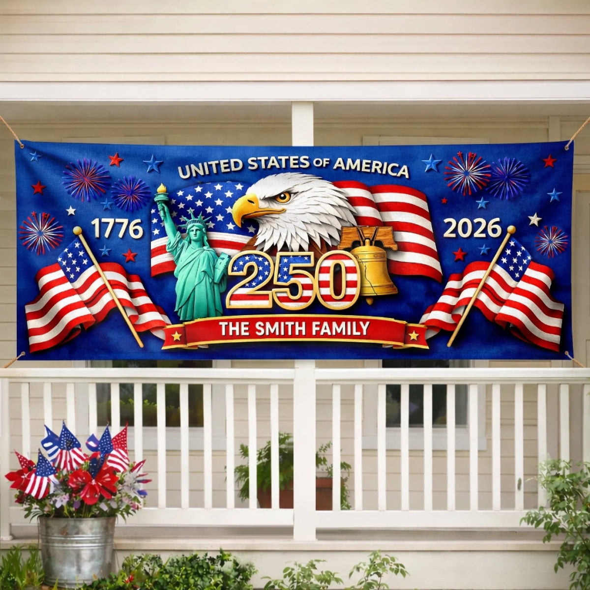 250 Years Of Freedom 1776–2026 Fence Banner United States Of America Eagle Flag Design Personalized Family Name Patriotic Independence Day