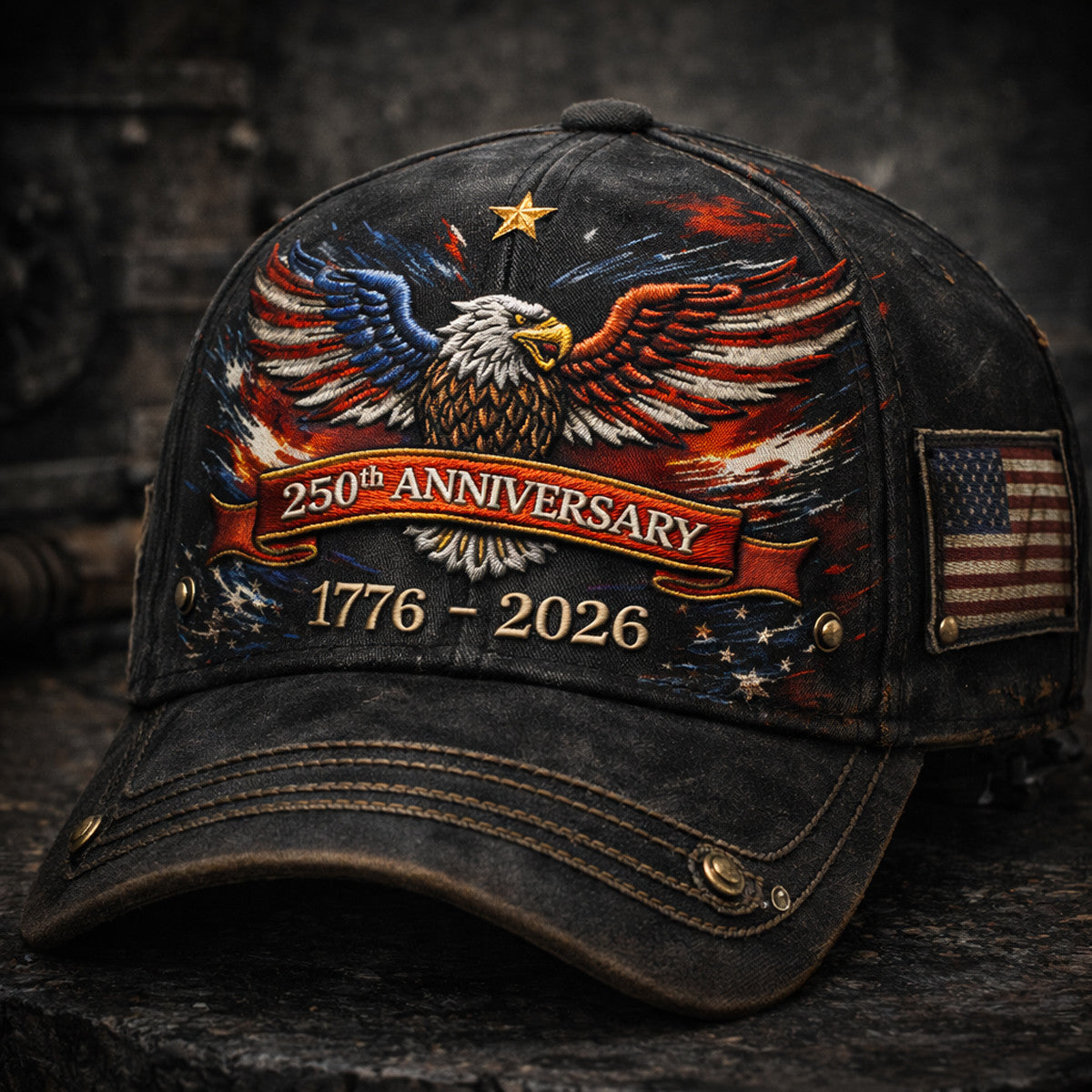 United States 250th Anniversary 1776 2026 Eagle Paint Style Print Cap Bold Graphic Design USA Flag Patch Gift For Father Day Dad