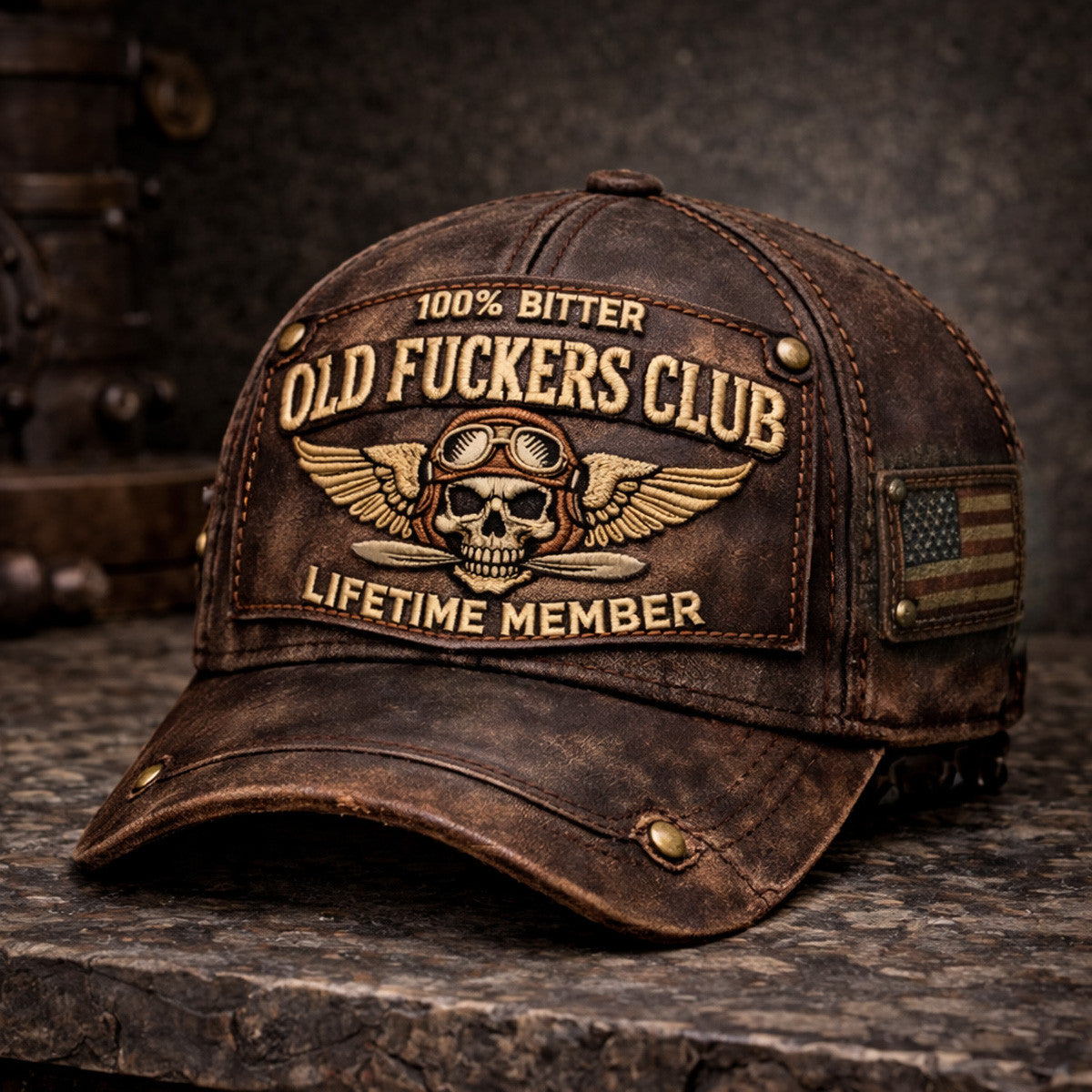 Vintage Printed Biker Cap Old Fckers Club Skull Pilot Wings Design Bitter Lifetime Member Hat For Father Day USA Flag