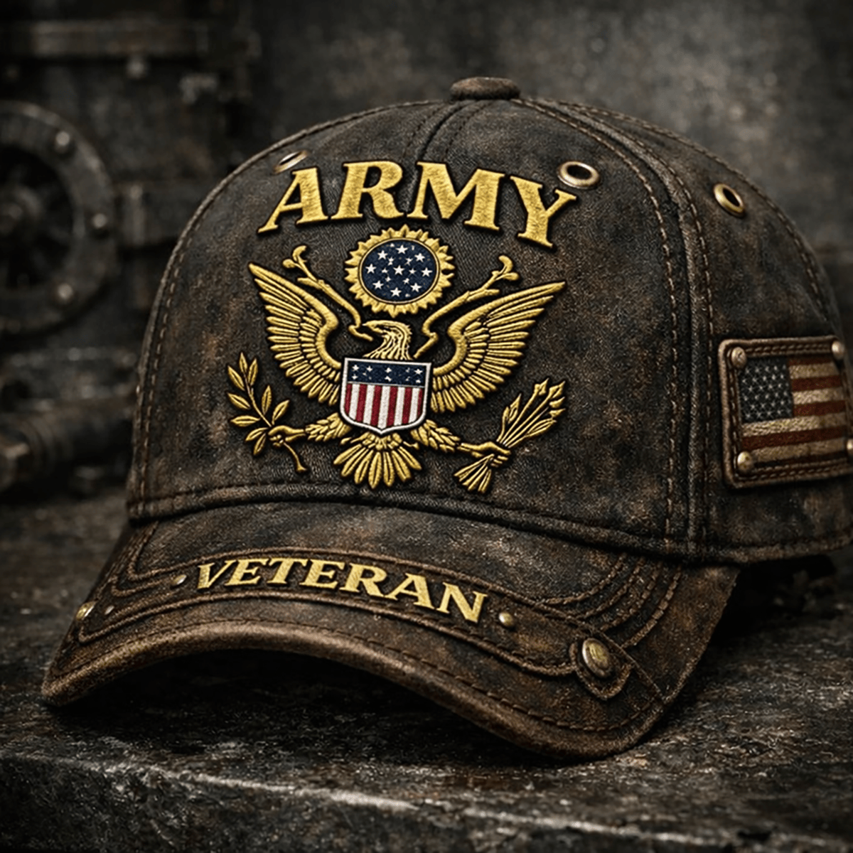 Veteran Printed Hat Patriotic USA Gift for Father Day Military Dad Vintage Style Cap for Veteran Dad Gift Idea
