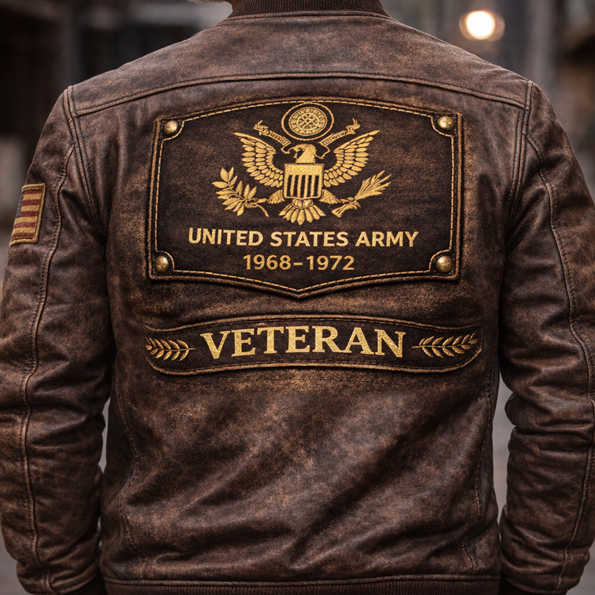 United States Veteran 1968 1972 Bomber Jacket Printed Father Day Gift for Dad Military Apparel Vintage Style Patriotic USA Veteran