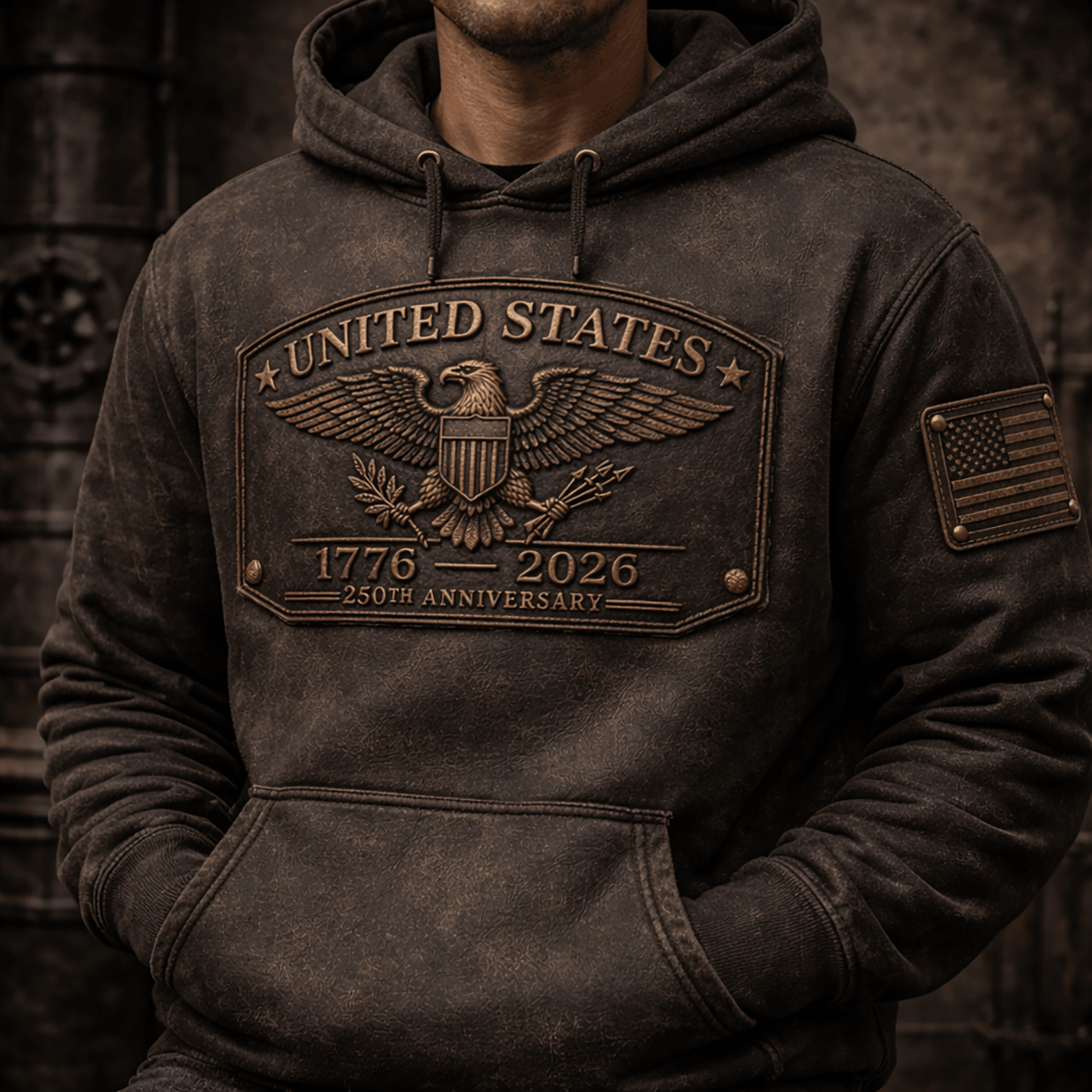 United States Eagle 1776–2026 Printed Hoodie, 250th Anniversary Patriotic Apparel, Vintage USA Flag Design, Father’s Day Gift